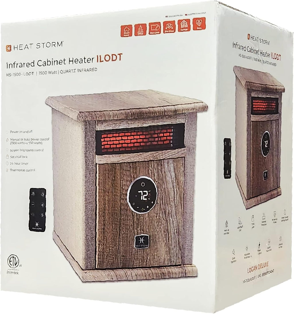 Heat Storm Portable Electric Space Heater, 1500-Watt Cabinet Infrared Quartz Element Heater With Digital Thermostat, Remote Control, washable Filter Modern Design (Beige)