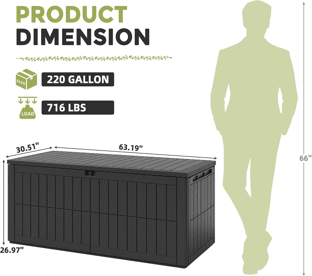 UDPATIO 220 Gallon Deck Box, Outdoor Storage Box Lockable Waterproof Indoor Outdoor Storage Container for Patio Cushions, Garden Tools, Package Delivery Boxes for outside