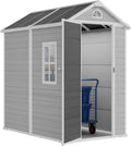 4x6 FT Outdoor Resin Storage Shed with Floor, Upgraded 21-Gauge Steel Frame & 16mm Ultra-Thick Double-Layer Panels, Compact Garden Tool House with Flexible Window & Lockable Door for Patio, Backyard