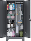 OSEILLC Metal Storage Cabinet with Locking Doors, 61' Tall Garage with Hanging Rod, Broom Closet, Freestanding Bathroom Storage Cabinet, Cleaning Tool,Utility Cabinets for Storage Locker,Black