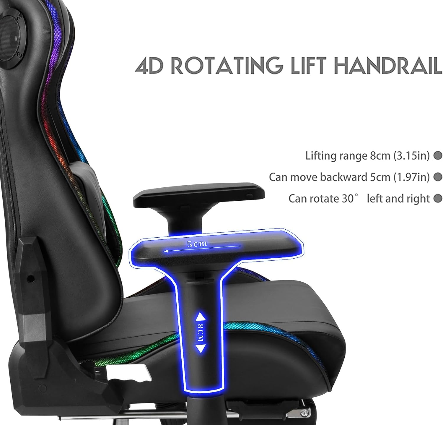 Gaming Chair with Footrest and Massage Lumbar Support,Adult Video Gaming Chair with Speakers and LED/RGB Lights, Ergonomic Computer Chair,180 Degree Tilt High Back Office Chair.,Black