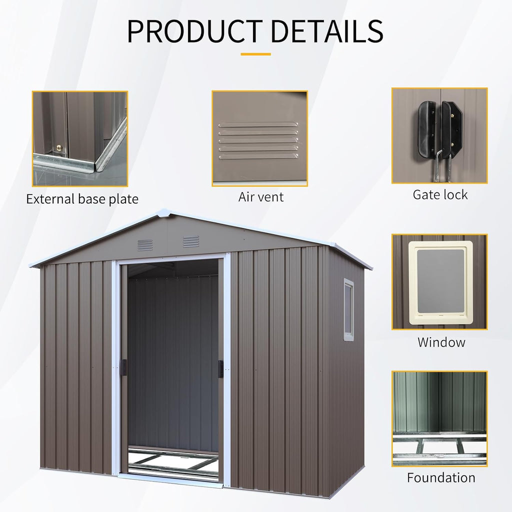 KEIKI 8x4 FT Outdoor Metal Storage Shed with Peaked Roof,Vents,Window and Metal Foundation for Garden Yard Lawn