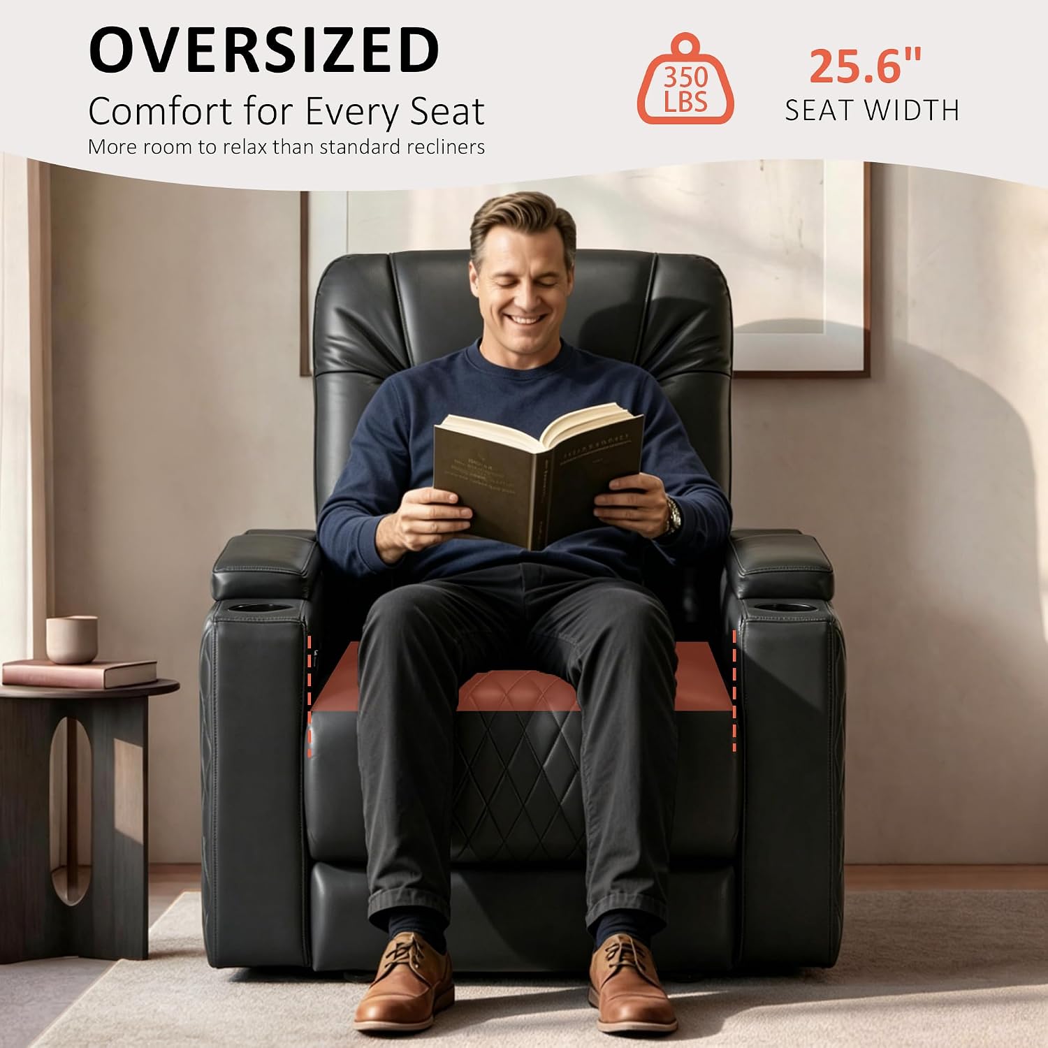 MCombo Oversized Power Recliner Chair with Adjustable Headrest & LED Light for Adults, Zero Gravity Recliner with USB & Type C Ports, Cup Holders for Living Room & Home Theater, Faux Leather HTS401