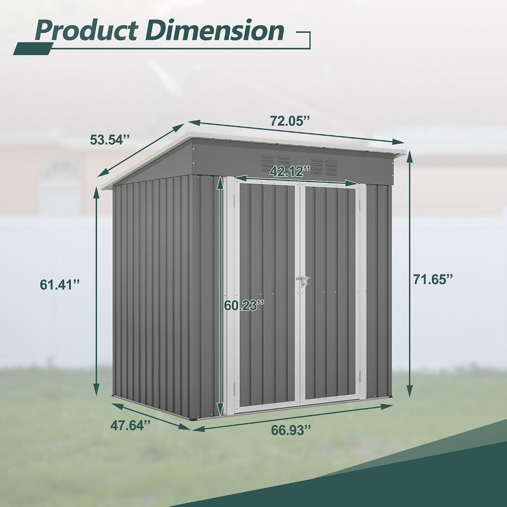 6x4 FT Outdoor Storage Shed, Metal Garden Shed with Frame Floor, Outside Tool Shed with Lockable Hinged Doors, Waterproof Storage Building with Sloped Roof for Backyard, Patio, Lawn, Gray