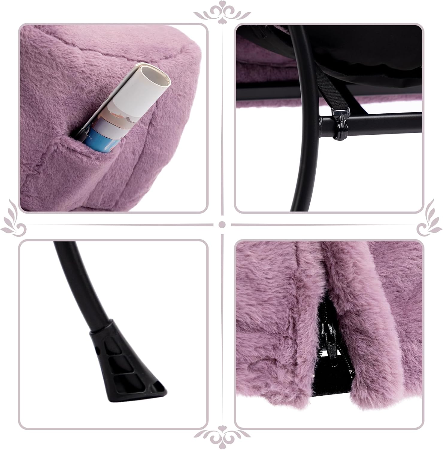 HollyHOME Lazy Chair with Foldable Ottoman, Accent Comfy Lounge Armchair and Folding Footrest Stool, Leisure Sofa Reading Chair and Footstool for Living Room, Bedroom, Dorm,Faux Fur Purple