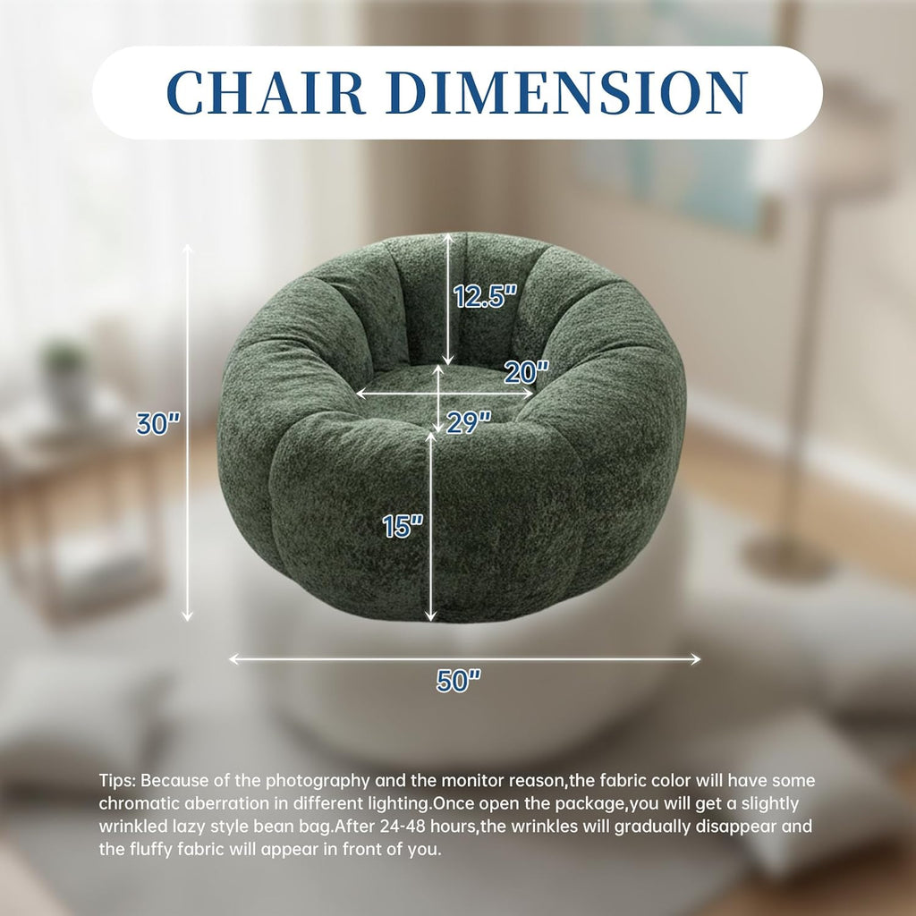 Giant Bean Bag Chair for Adults – Large Comfy Stuffed Sofa Seat with Spacious Design for Reading, Gaming, or Relaxing (Dark Green)