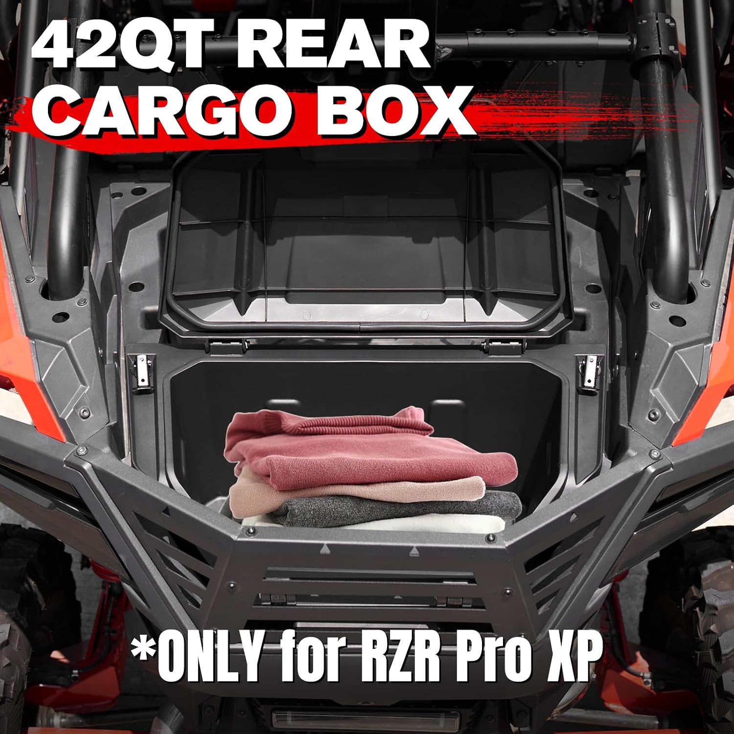 A & UTV PRO 42 QT Rear Cargo Box for 2020-2026 Polaris RZR PRO XP/RZR PRO XP 4/2022-2024 RZR Turbo R Accessories, Water Resistant Storage Bin, Replace OEM # 2883752, NOT FIT RZR XP 1000 Model