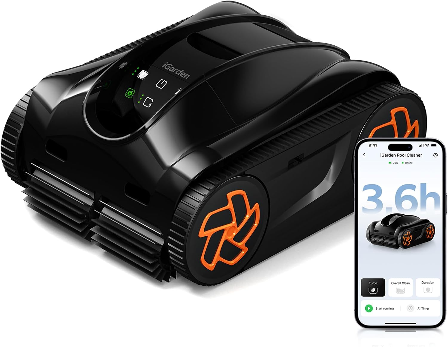 iGarden Robotic Pool Cleaner K Series, Cordless Pool Vacuum Robot for Inground & Above Ground Pools, Smart Navigation, Touchscreen, Self-Parking, Cleans Floor, Wall & Waterline, 220 Min