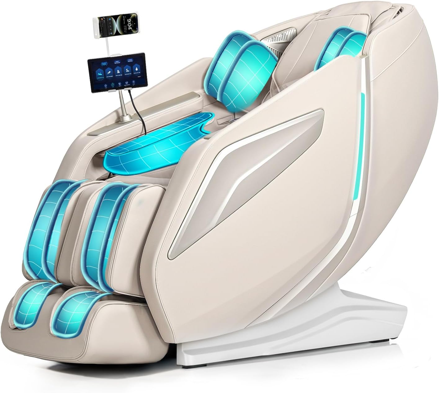 Full Body Zero Gravity Massage Chair with Body Scan 4D Intelligent Shiatsu Strecth Massage, Back/Leg Heated with AI Voice Control Bluetooth Speaker Airbags SL Track Massage Beige
