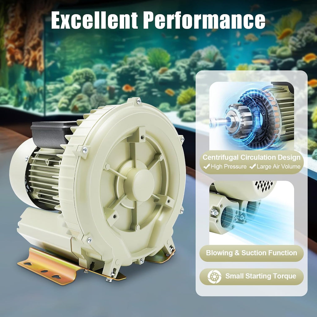 370W Electric Aquarium Air Pump 110V High Pressure Air Pump Blower for Aquaculture Aquarium Pond Fish Tank Output 60m³/H