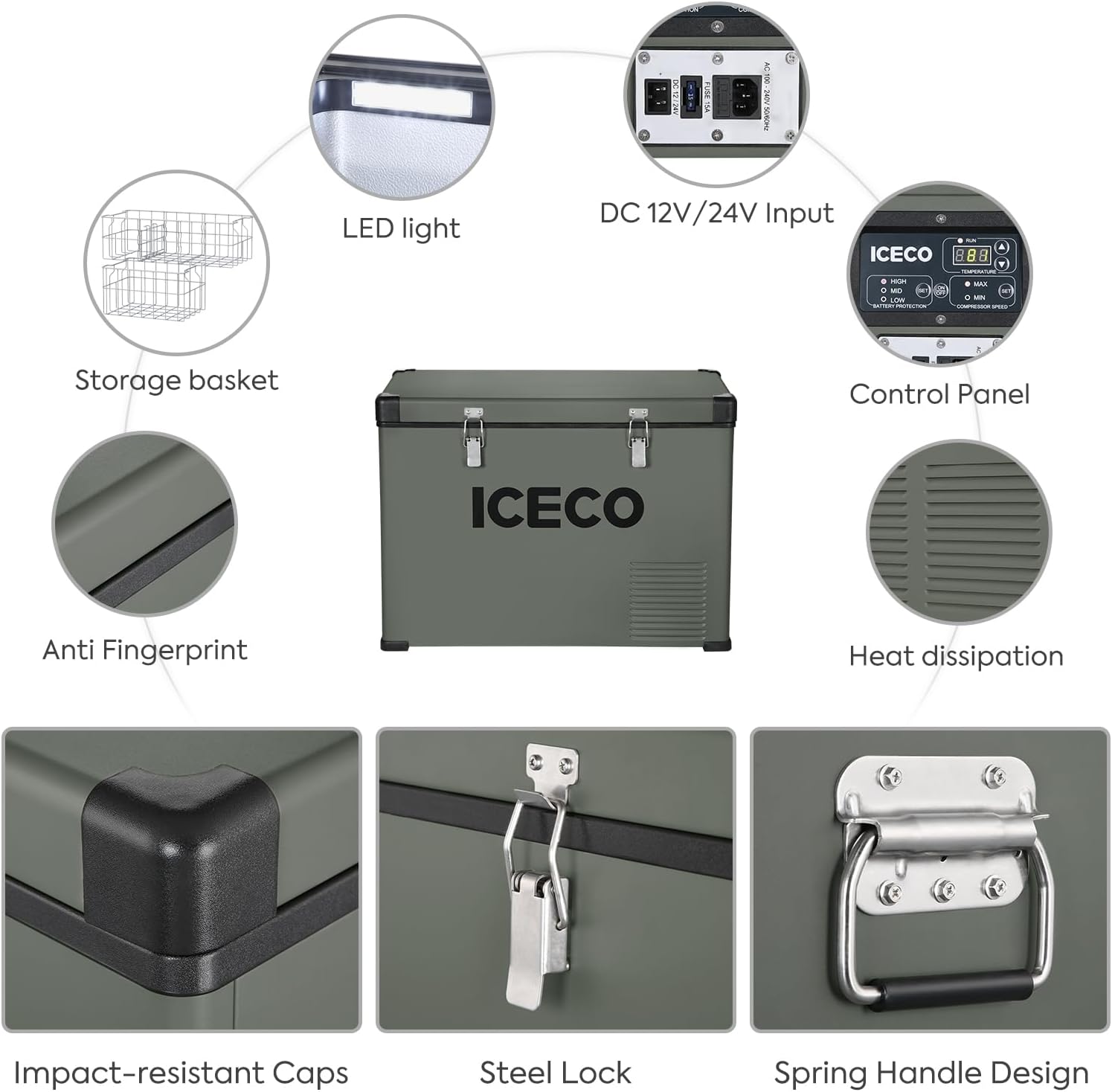 ICECO VL45 Portable Refrigerator with SECOP Compressor, 45Liters Platinum Compact Refrigerator, DC 12/24V, AC 110-240V, 0℉ to 50℉, Home & Car Use (Without Insulated Cover)