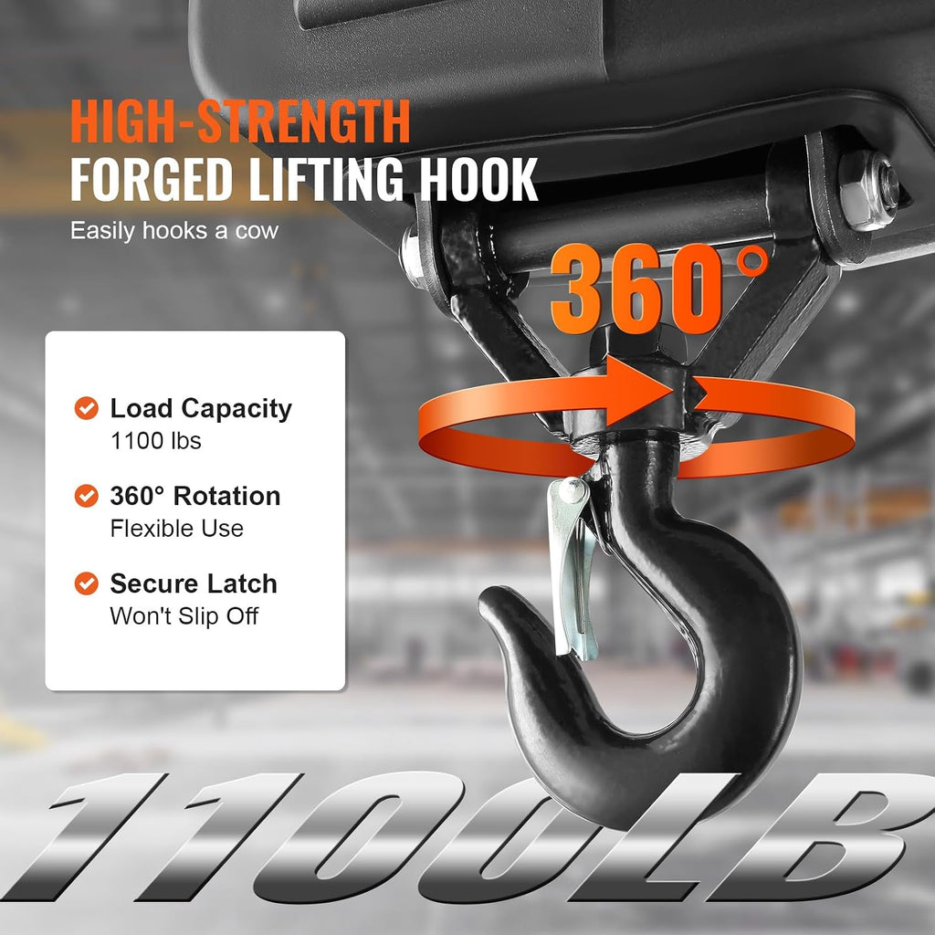 VEVOR 3-in-1 Electric Hoist Winch, 1100lbs 1500W Portable Power Winch Crane, 110V/120V 22.9 ft Lifting Height, 13 ft/min with Manual, Wired and Wireless Remote Control, Overload Protection