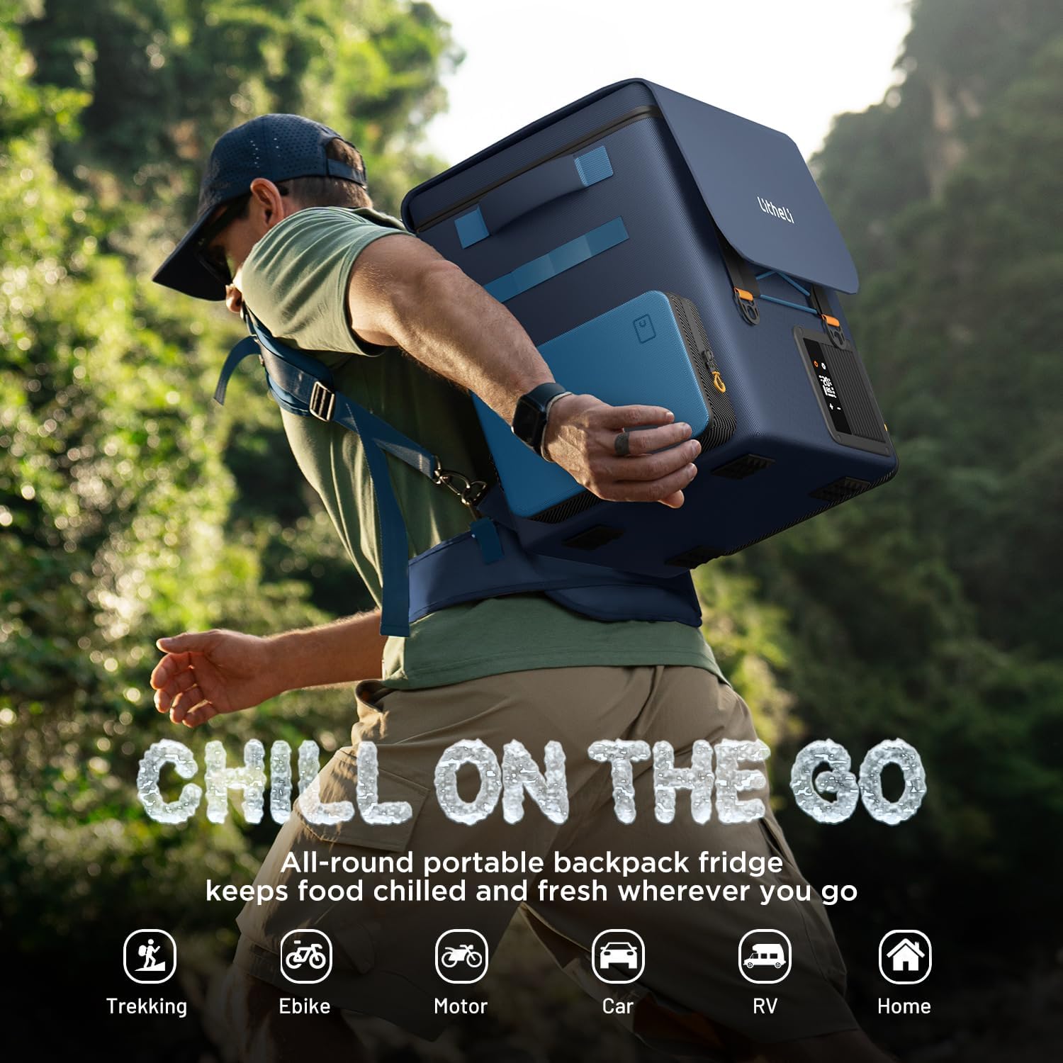 LiTHELi Frozen Pack 12V Car Refrigerator & Portable Electric Cooler, 20L/21QT with 2 U20 Batteries, -4~68℉ Travel Fridge Freezer for Camping, Road Trips, RV, Boat & Beach (Backpack Design)
