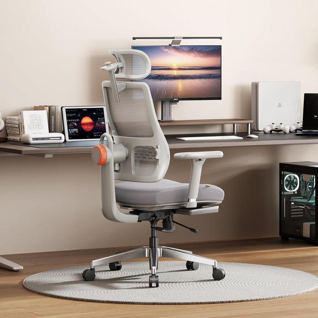 Newtral Office Chair Ergonomic with Footrest, Auto-Following Lumbar Support, High Back Desk Chair with 4D Armrest,136° Tilt Lock, Adjustable Seat Depth & Height (Supreme, Grey)