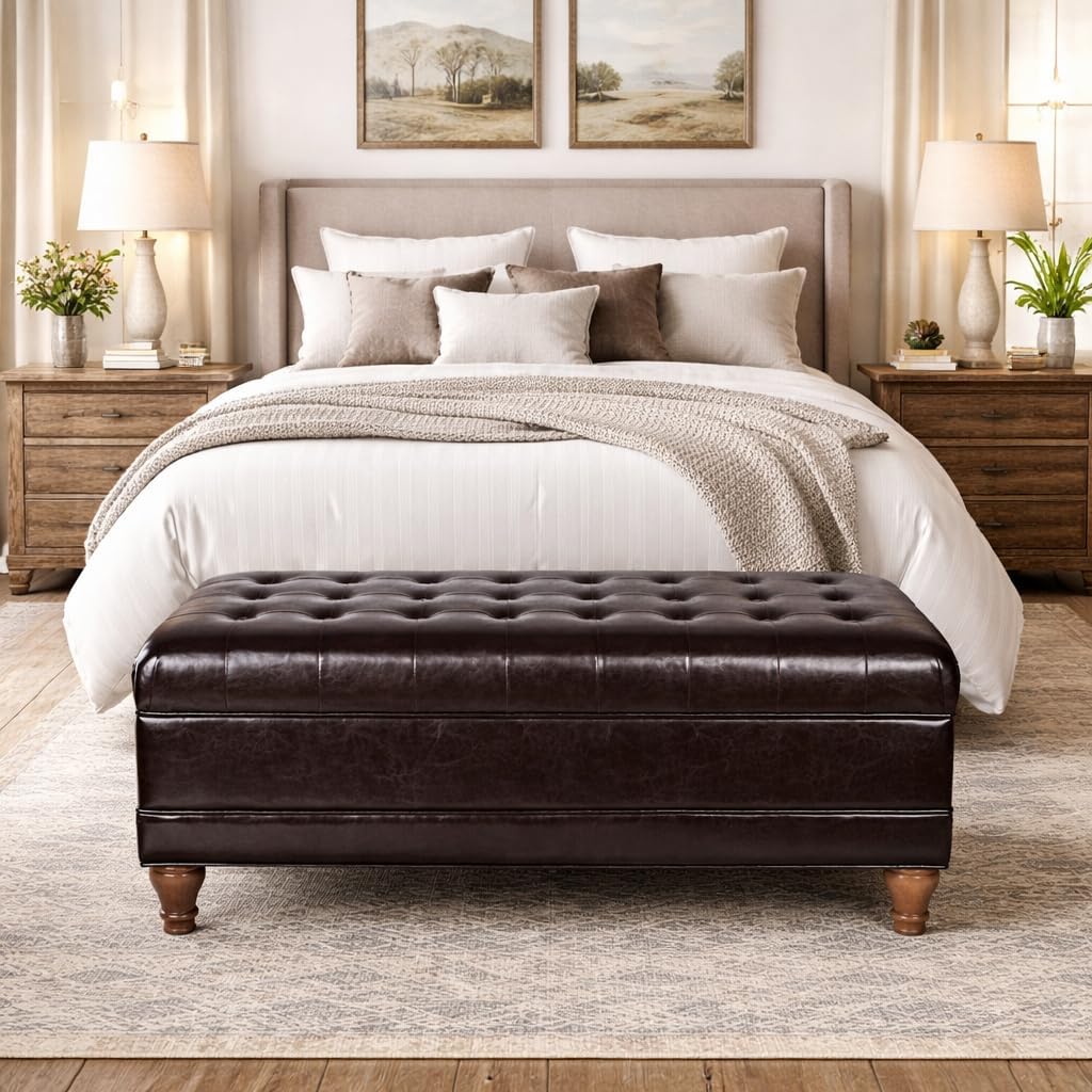HomePop Deluxe Tufted Storage Bench with Hinged Lid, Espresso