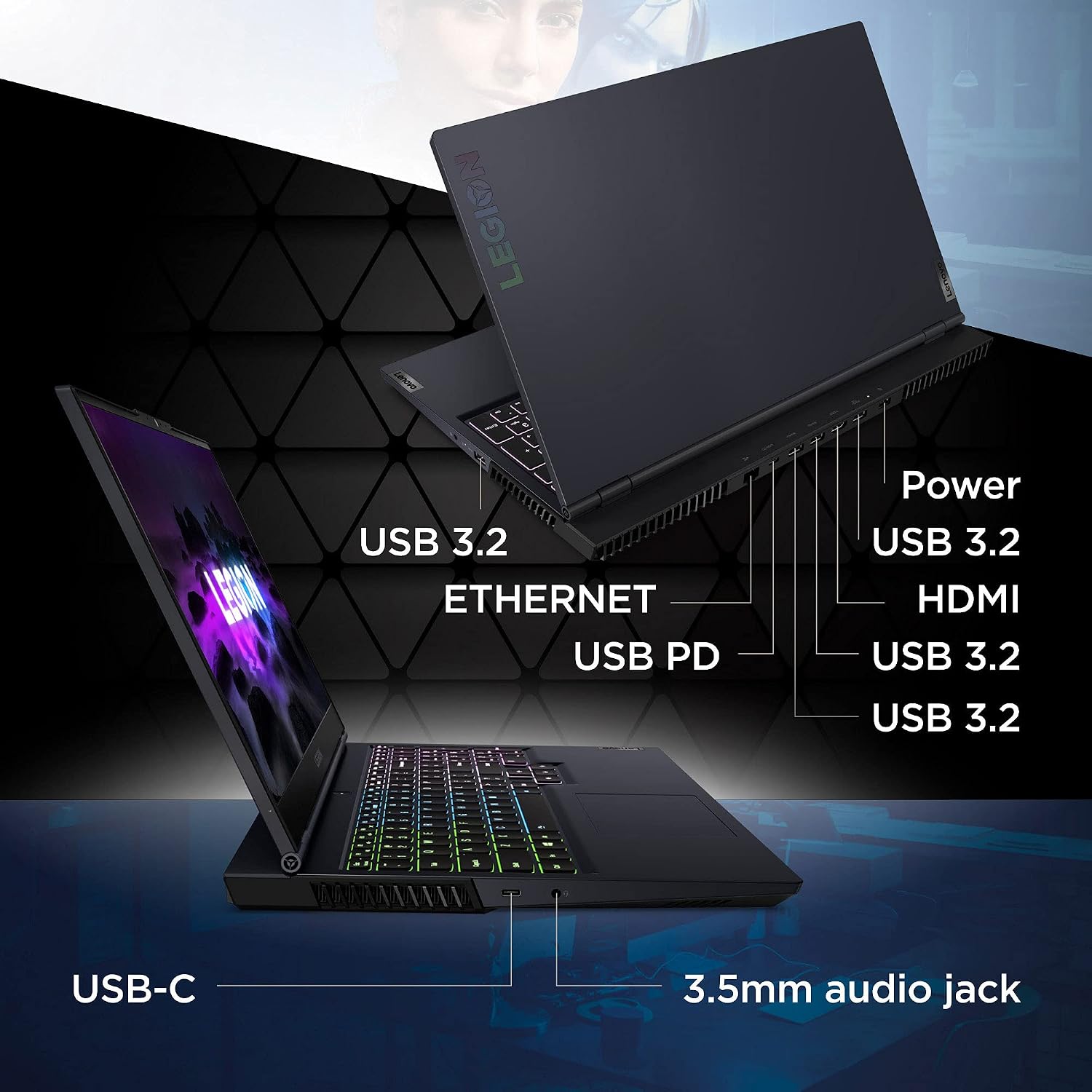 Lenovo Legion 5 Gaming Laptop, 15.6' FHD Display, AMD Ryzen 7 5800H, 16GB RAM, 512GB Storage, NVIDIA GeForce RTX 3050Ti, Windows 10H, Phantom Blue
