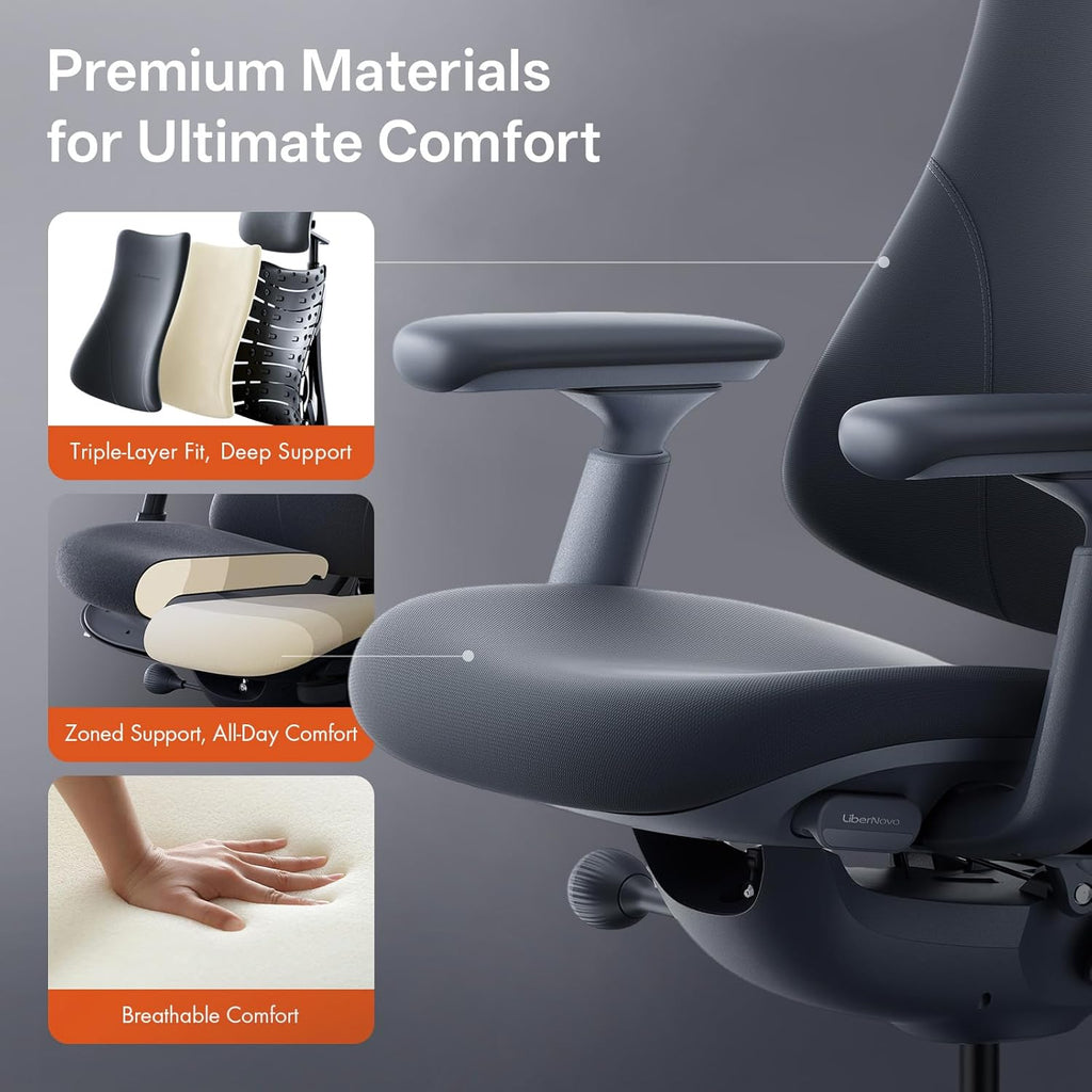 LiberNovo Dynamic Ergonomic Desk Chair + StepSync Footrest Bundle - Comfy Home Office Chair with Adaptive Lumbar Support, 160° Recline & Built-in Spine Stretch, Gray+45cm