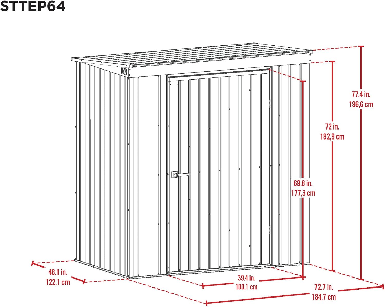 Scotts 6' x 4' Garden Storage Shed Outdoor Lockable Water-Resistant Steel Building with Tool Hanger and Pent Roof, Green