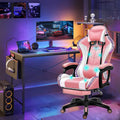 LED Gaming Chair with Speakers, Massage Computer Chair Ergonomic Racing Office Chair PU Leather Recliner Swivel Gamer Chair with Lumbar Support Headrest Armrest and Footrest,Pink