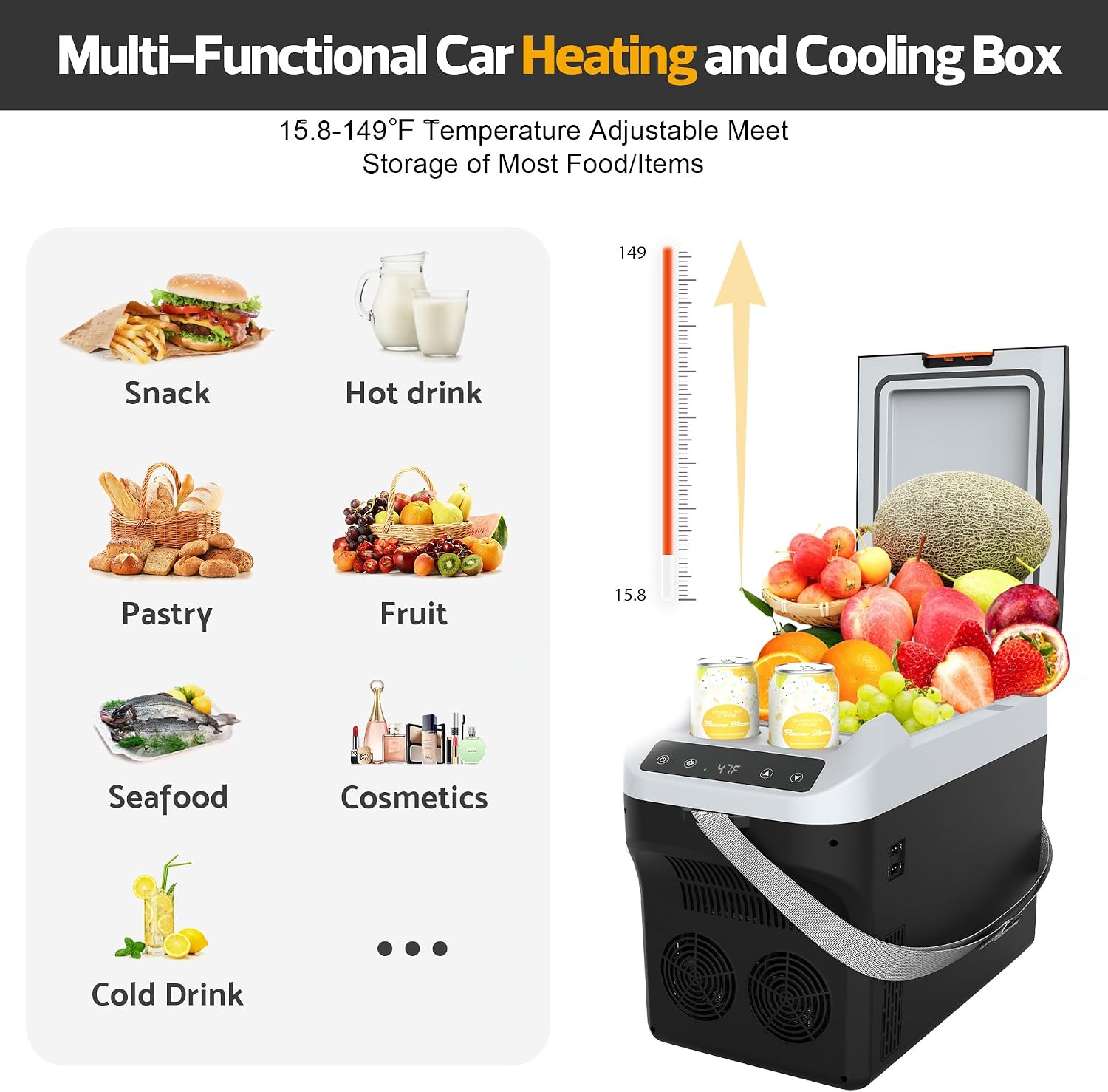 Kikihuose 12V Car Refrigerator Cooler/Warmer 23 Quart (22L) Portable Electric Car Cooler with 12 Volt DC &120V AC, Plug In Thermoelectric Fridge for Vehicles, Camping, RV, Dark Grey