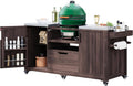 66.5' Large Outdoor Kitchen Island for Big Green Egg Grill, Outdoor Patio Bar Table with Stainless Steel Top and Adjustable Shelf, Rolling Grill Table Cart for Outside, Kitchen, BBQ, Dark Brown