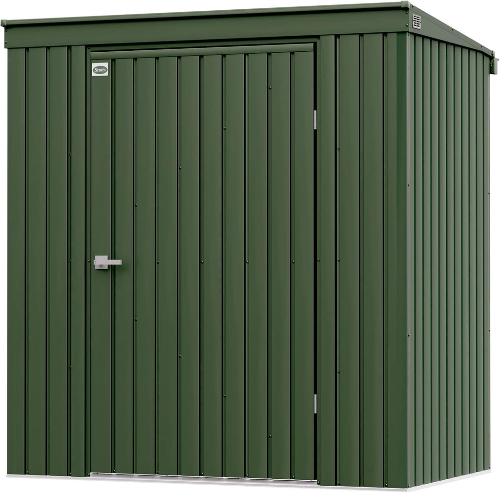 Scotts 6' x 4' Garden Storage Shed Outdoor Lockable Water-Resistant Steel Building with Tool Hanger and Pent Roof, Green