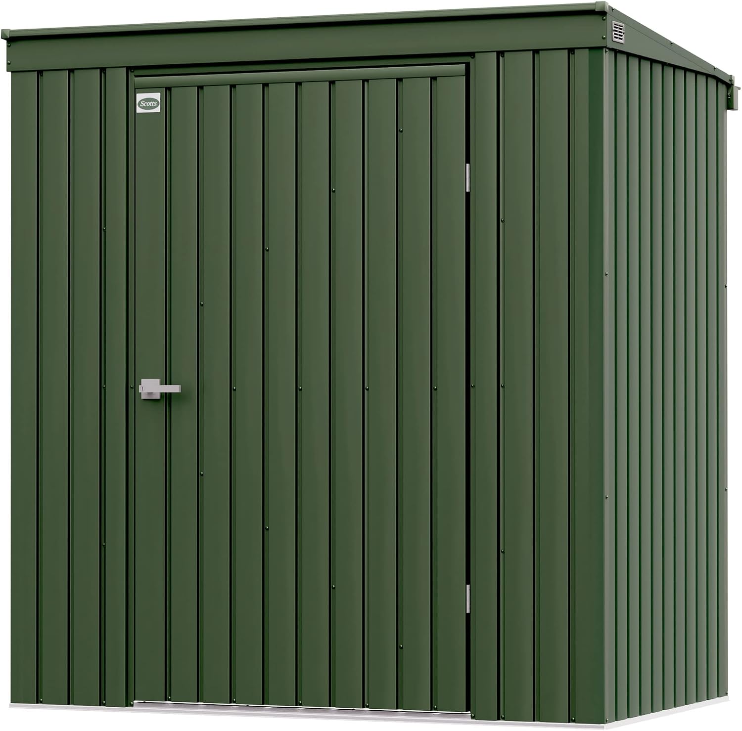 Scotts 6' x 4' Garden Storage Shed Outdoor Lockable Water-Resistant Steel Building with Tool Hanger and Pent Roof, Green