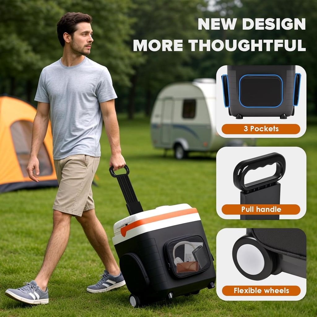 Kikihouse Electric Car Cooler & Warmer with Wheels & Handle, 32 Quart (30 L) 12 Volt DC & 110V AC Portable Thermoelectric Fridge Plug in Cooler for Car/Camping/Travel/Truck/Picnic