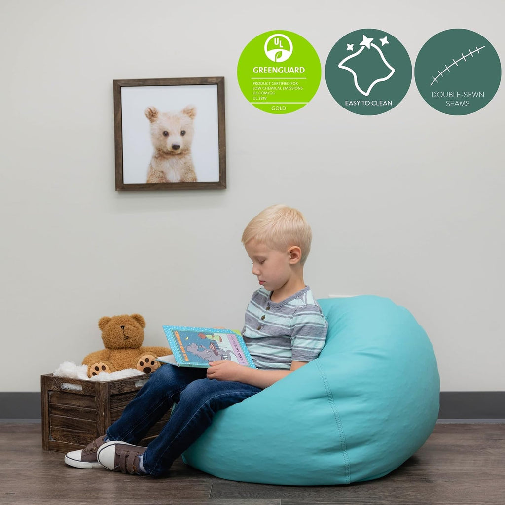 Children's Factory 26' Round Bean Bag, Bean Bag Chair with Water-Resistant Cover for Kids, Flexible Seating for Classroom Elementary, Easy to Clean, Aqua