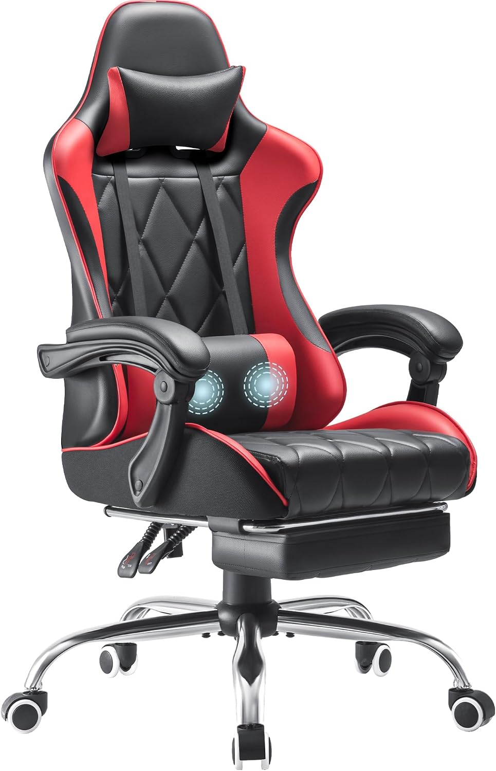 Shahoo Gaming Chair with Footrest and Massage Lumbar Support, Ergonomic Computer Seat Height Adjustable with 360°Swivel and Headrest, Red