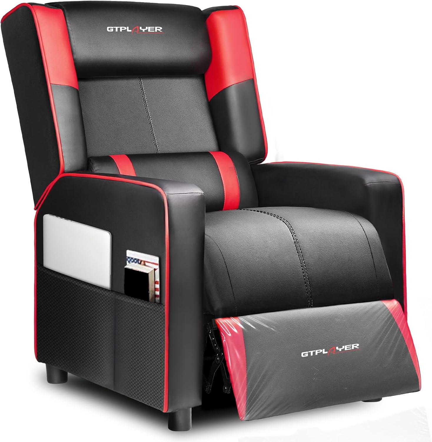 GTPLAYER Gaming Recliner Chair for Living Room Racing Style Single PU Leather Gaming Sofa for Adults Modern Game Recliners Ergonomic Comfortable Home Theater Seating, Red