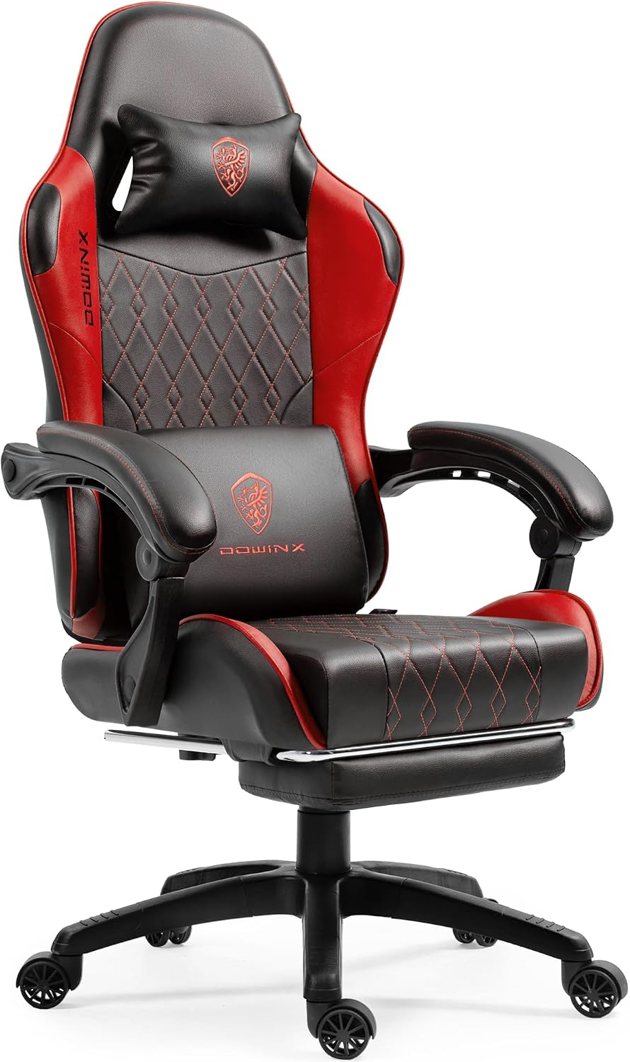 Dowinx Gaming Chair with Massage Lumbar Support and Footrest, Video Game Chair for Adults, Adjustable Ergonomic Gamer Chairs High Back with Pocket Spring Cushion, Swivel Recliner, Black and Red