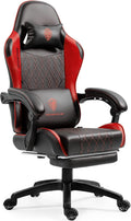 Dowinx Gaming Chair with Massage Lumbar Support and Footrest, Video Game Chair for Adults, Adjustable Ergonomic Gamer Chairs High Back with Pocket Spring Cushion, Swivel Recliner, Black and Red