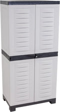 Sunnydaze 48' H Resin Garage Storage Cabinet - Garage Cabinet with Lockable Doors and Adjustable Shelves - Freestanding Utility Storage for Laundry Room, Office, Basement - Gray/Charcoal Trim