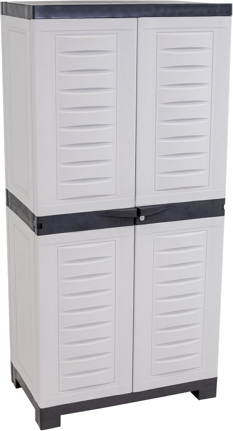 Sunnydaze 48' H Resin Garage Storage Cabinet - Garage Cabinet with Lockable Doors and Adjustable Shelves - Freestanding Utility Storage for Laundry Room, Office, Basement - Gray/Charcoal Trim