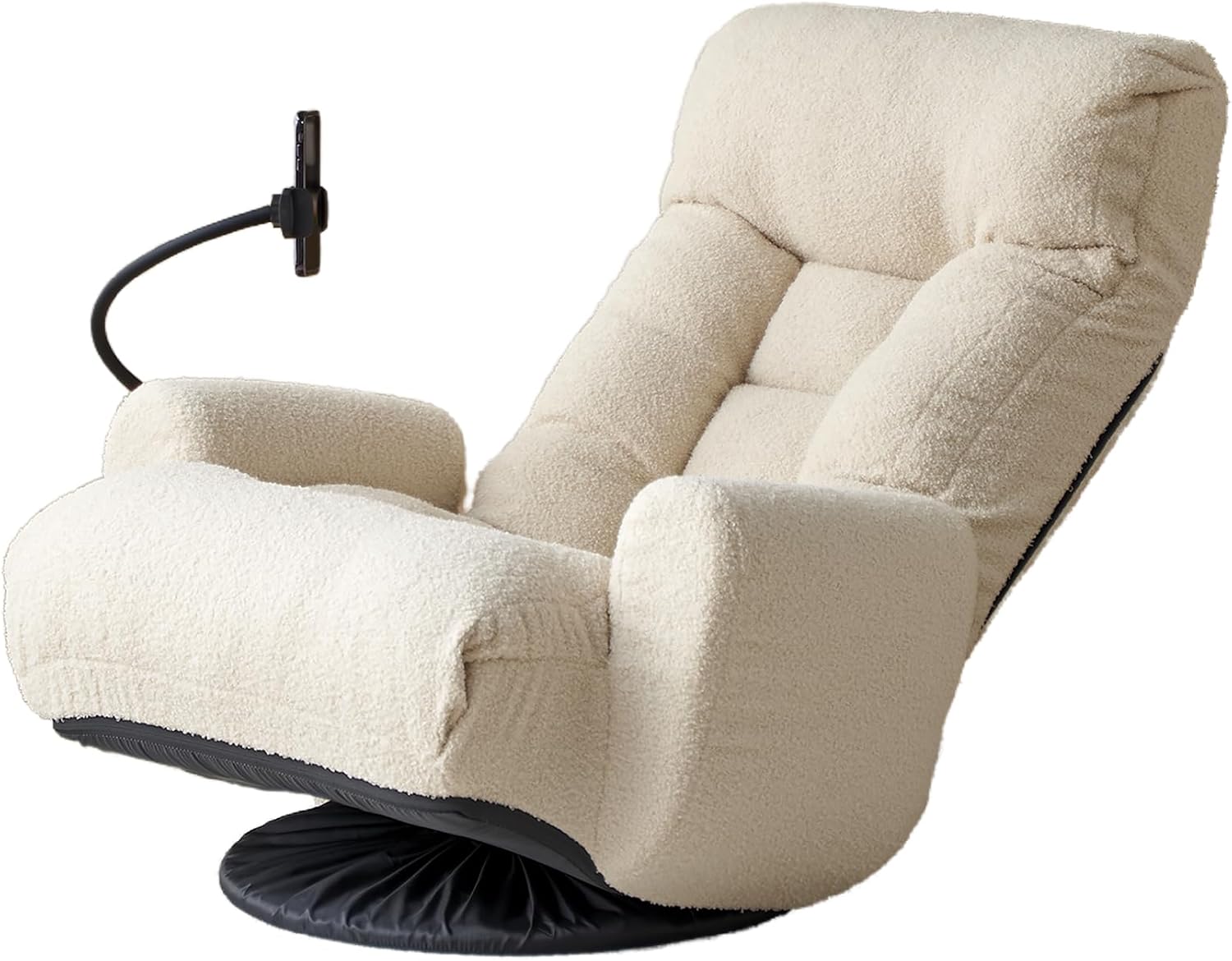 360° Swivel Floor Gaming Chair with 5 Position Adjustable, Folding Gaming Sofas with Phone Holder & Pockets, Cushion Padded Chaise Lounge Chair for Adults, Home Office Floor Leisure Chairs, Beige
