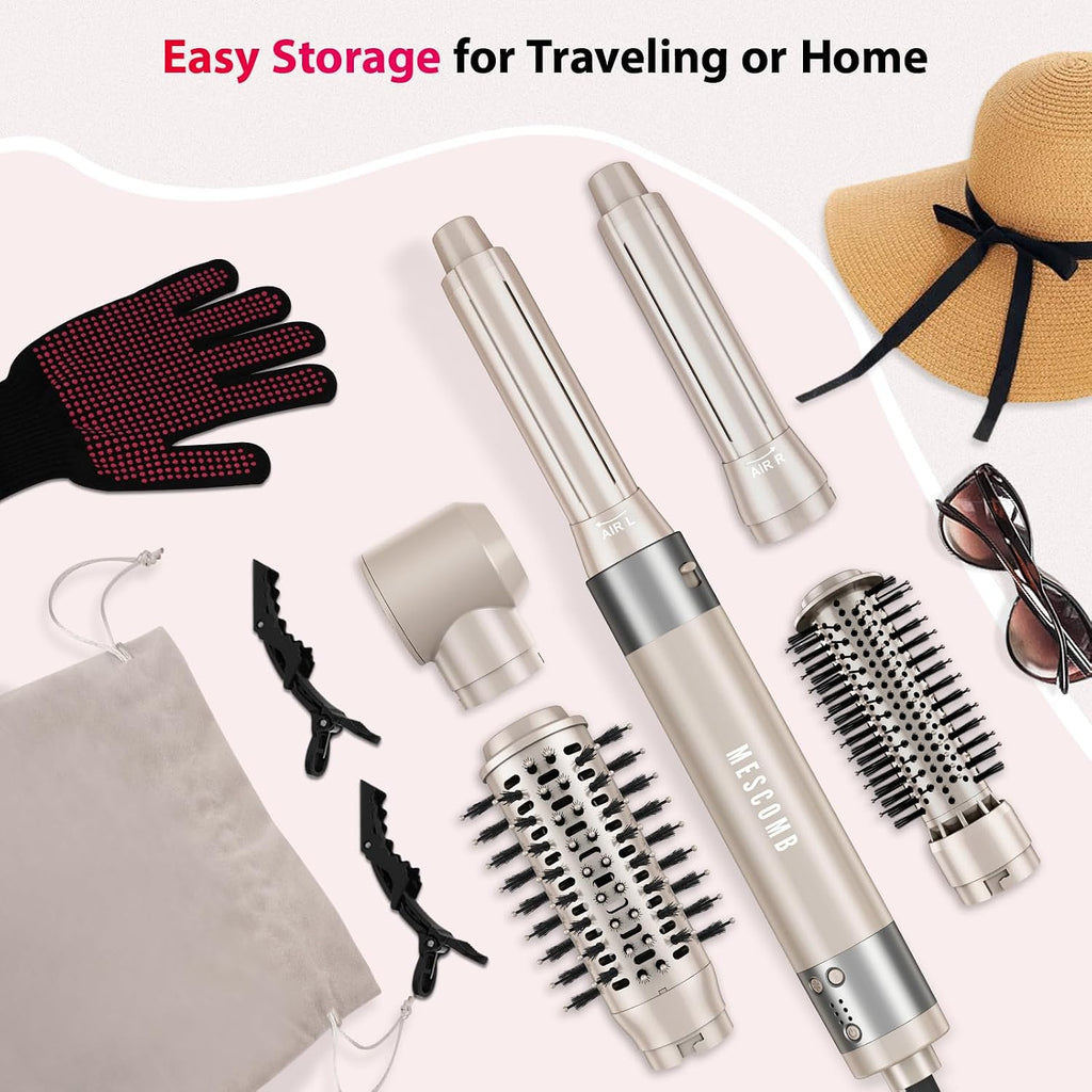 Hair Dryer 5 in 1 Hot Air Brush - 110,000 RPM High-Speed Negative Ionic Blow Dryer for Fast Drying, Multi-Styler with Auto-Wrap Curlers, Straightening Volumizing Combing Hair Styler, Multi Oval Brush