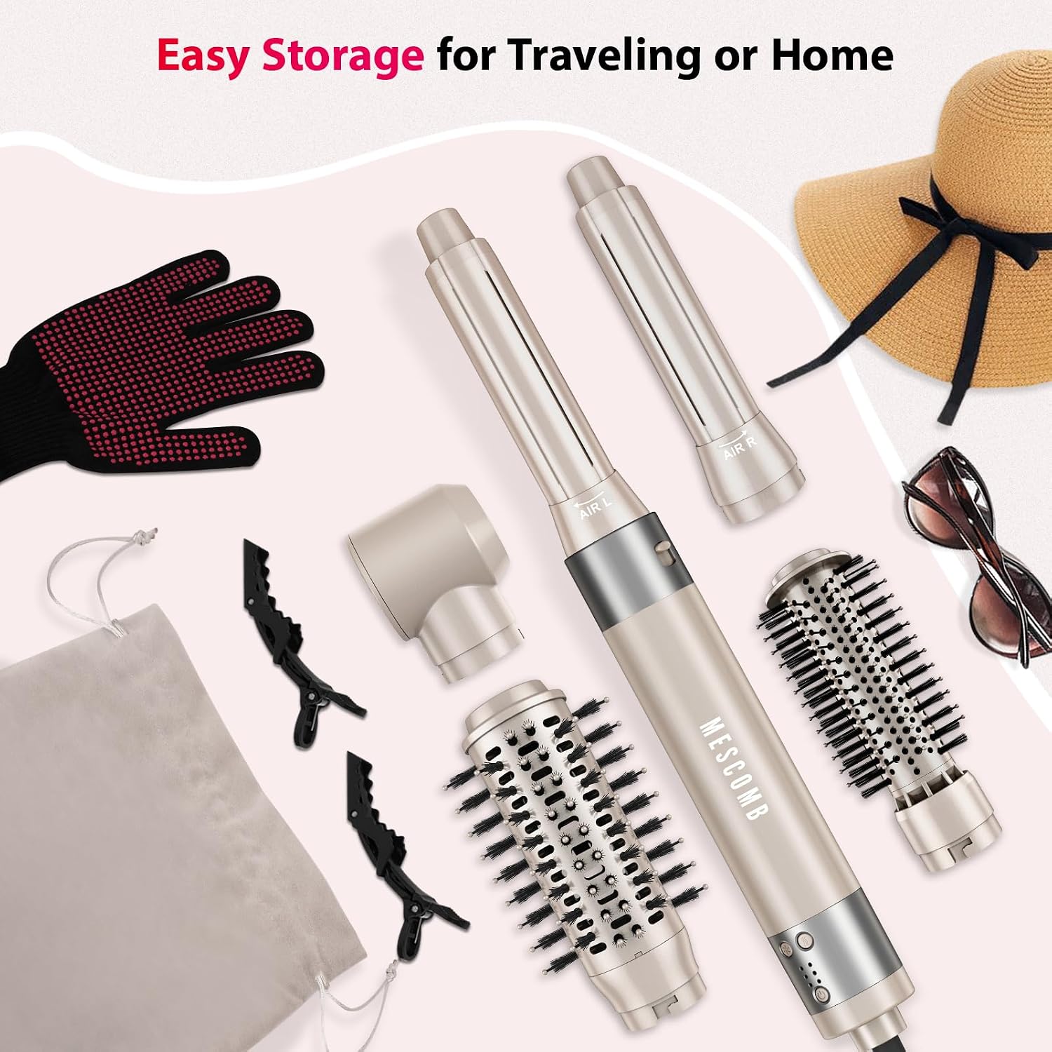Hair Dryer 5 in 1 Hot Air Brush - 110,000 RPM High-Speed Negative Ionic Blow Dryer for Fast Drying, Multi-Styler with Auto-Wrap Curlers, Straightening Volumizing Combing Hair Styler, Multi Oval Brush