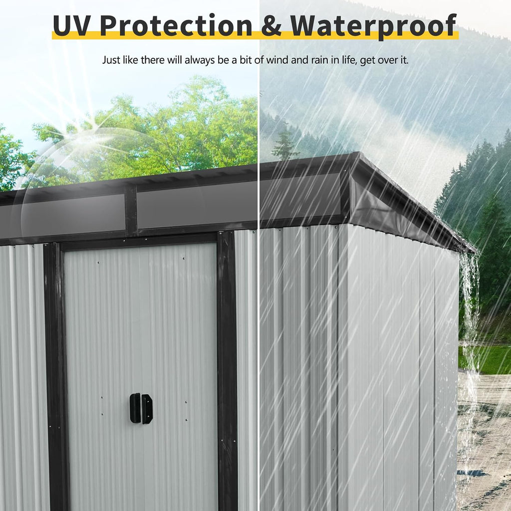 KEIKI 6x5 FT Outdoor Metal Storage Shed with Sloped Roof,Air Vents and Lockable Door for Garden Yard