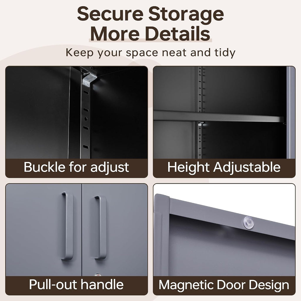Metal Garage Cabinets, 72' Tall Locking Storage Cabinets with 2 Doors and 5 Adjustable Shelves, Steel Utility Tool Cabinet, Lockable Outdoor Storage Cabinet for Pantry, Garage, Home Office