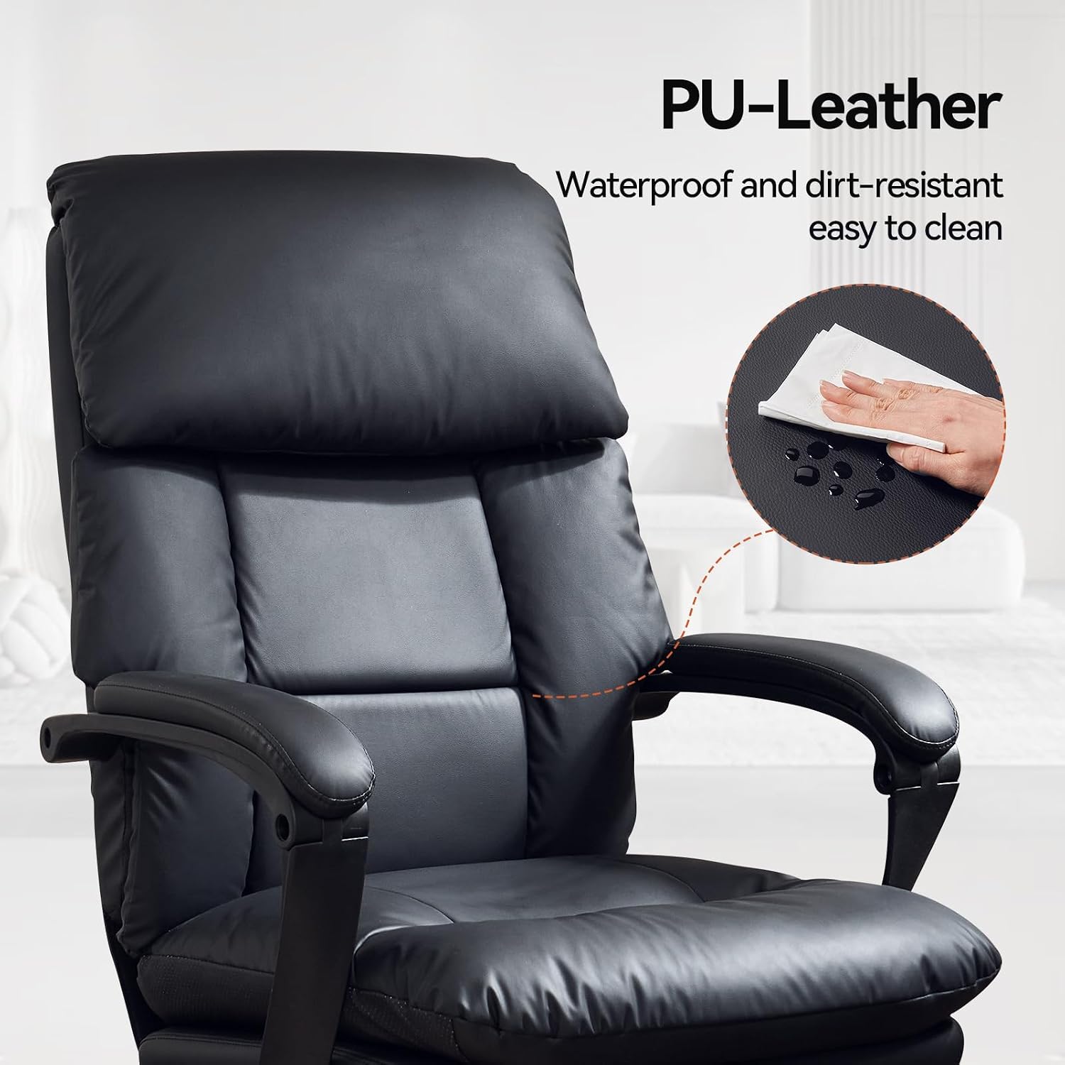 EMIAH Heated and Massage Office Chair with Foot Rest, Executive Office Chair Reclining High Back PU Leather Comfy Swivel Computer Desk Chairs with Wheels and Lumbar Support for Home Office，Black