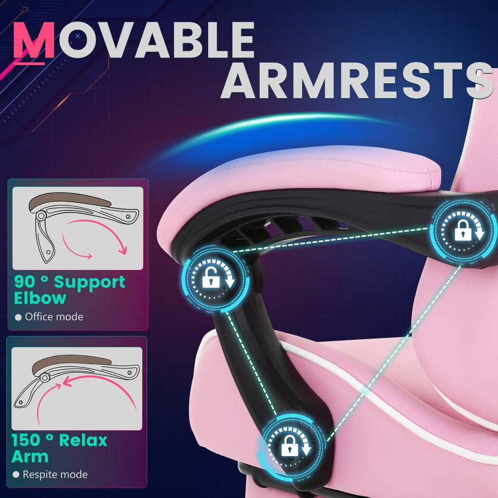 Gaming Chair Office Chair Desk Chair with Footrest Lumbar Support Headrest Armrest Task Rolling Swivel Ergonomic E-Sports Adjustable PC Gamer Chair(Pink)