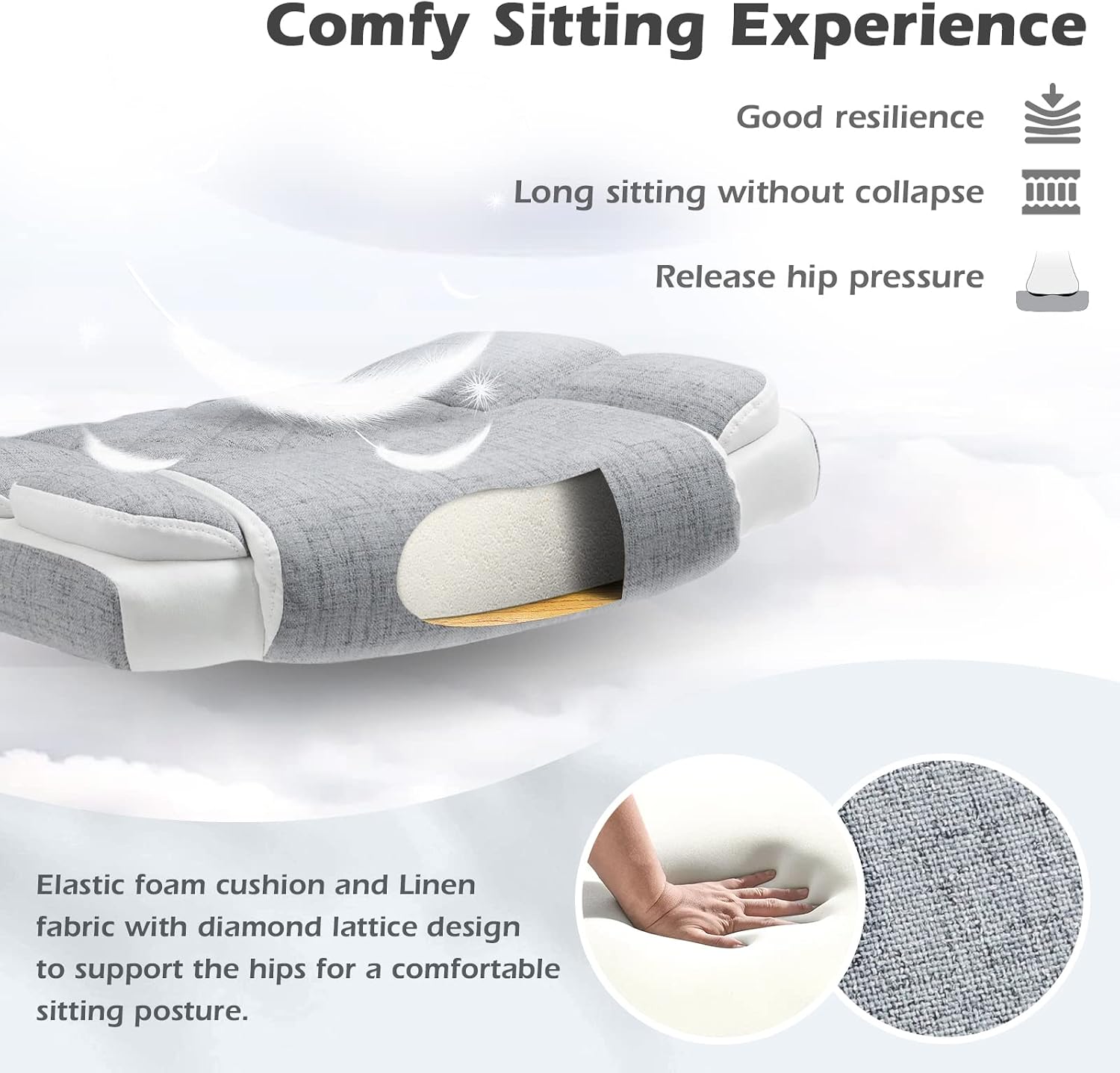 SEATZONE Home Office Desk Chairs Grey Linen Fabric Executive Office Chair with Wheels and Arms Comfortable Ergonomic Desk Chair for Adults and Teens