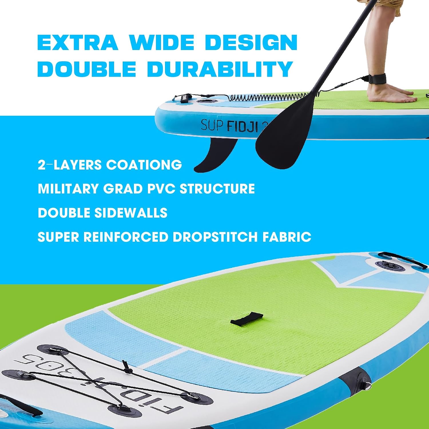 10' Inflatable Stand Up Paddle Board, Extra Wide SUP Blow Up Paddleboard with Adjustable Paddle, Kayak Seat Accessories, Non-Slip Comfort Deck for Adults & Youth of All Skill Levels