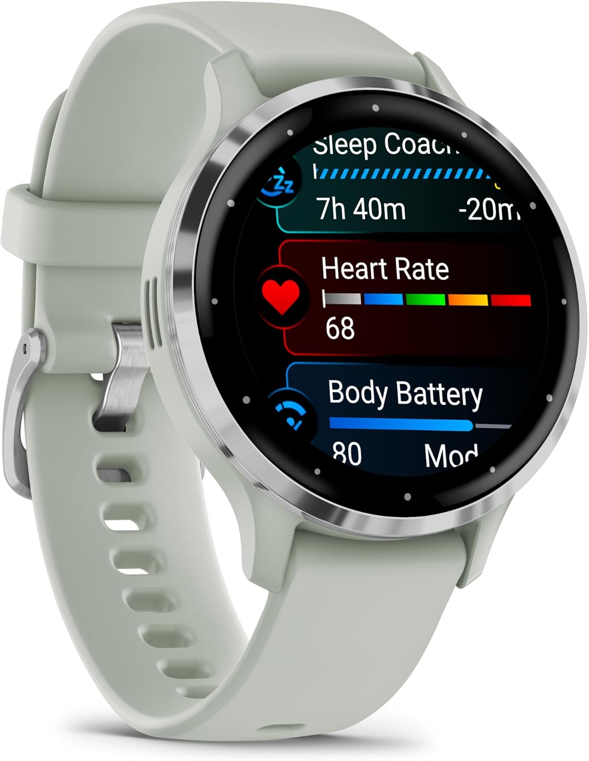 Garmin Venu 3S Advanced Fitness and Health Tracker Smart Watch Silver Stainless Steel Bezel with 41MM Sage Gray Case and Silicone Band 1.2 Inch AMOLED Display Bundle