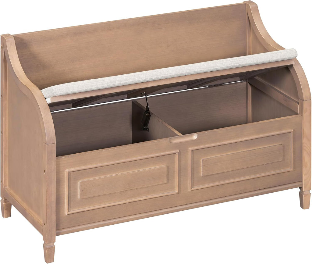 Bellemave Storage Bench with Safety Hinge Wooden Entryway Benches with Shoe Cabinets Under Seat Multifunctional Storage Bench for Entryway, Foyer or a Mudroom (Brown + Beige)