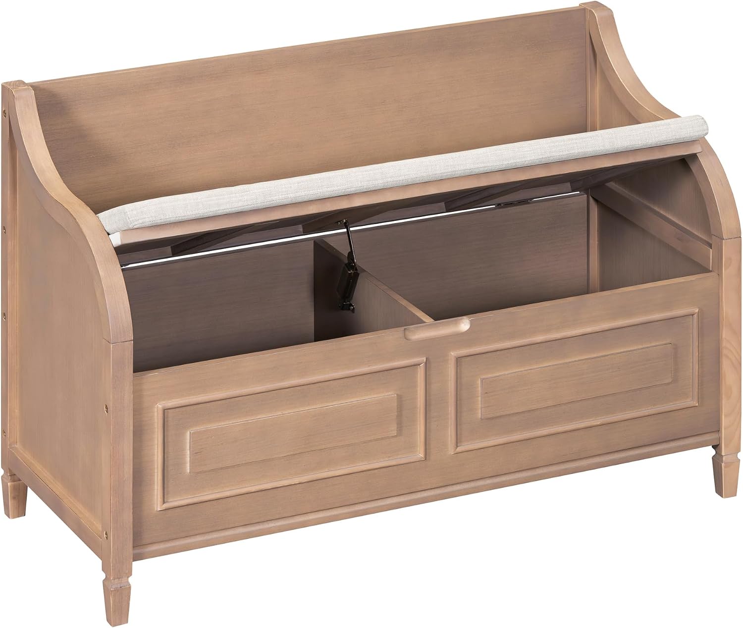 Bellemave Storage Bench with Safety Hinge Wooden Entryway Benches with Shoe Cabinets Under Seat Multifunctional Storage Bench for Entryway, Foyer or a Mudroom (Brown + Beige)
