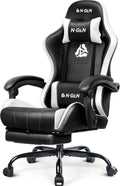 N-GEN GAMING Video Gaming Chair with Footrest Lumbar Support for Home Office High Back Recliner Height Adjustable Ergonomic Comfy Leather Computer Desk Chair (Leather White)
