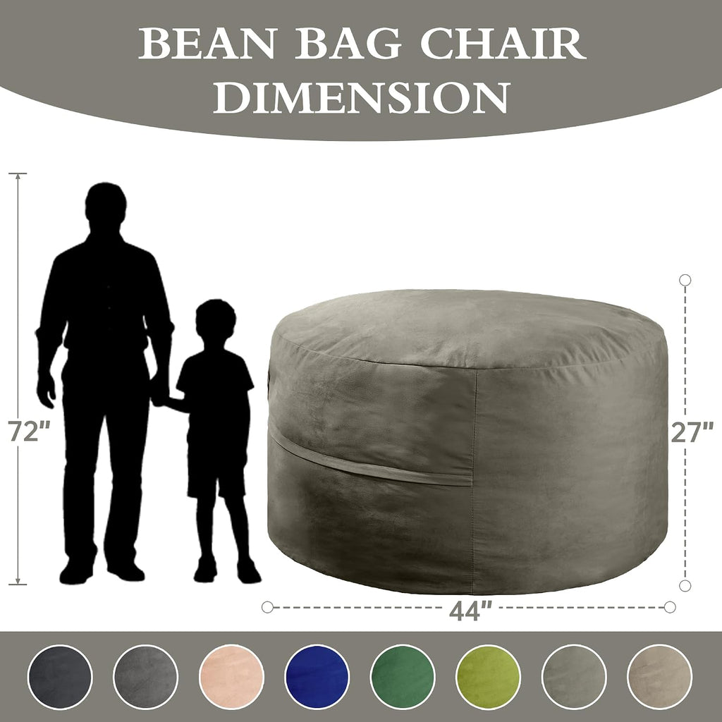 4FT Bean Bag Chair, Bean Bag Chairs for Adults and Kids, Fluffy and Comfy Bean Bag with Velvet Cover, Bean Bag with Memory Foam Filled for Gaming, Living Room, Playroom (Dark Grey)