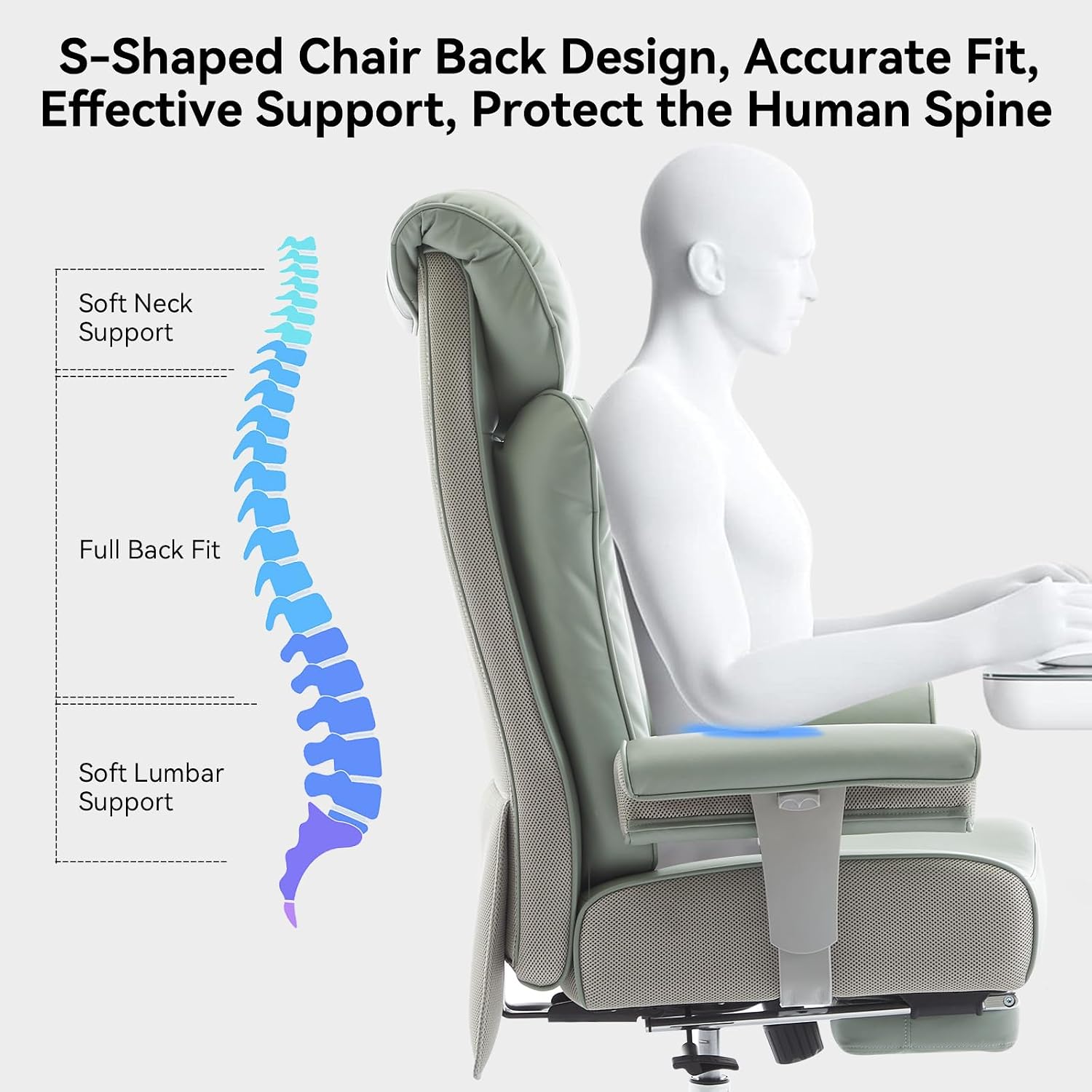 Efomao Big and Tall Office Chair 400lbs - Heavy Duty Executive Desk Chair with Foot Rest & 23' Wide Seat - High Back Ergonomic Leather Computer Chair for Heavy People, Home Office, Green